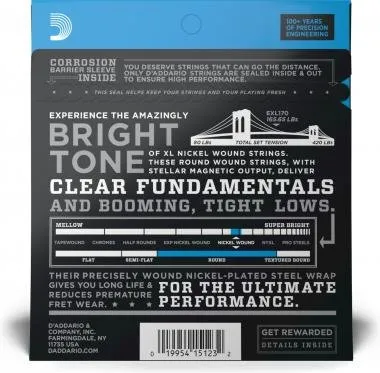 D'Addario EXL170 basszusgitár húr, nickel wound, 45-100