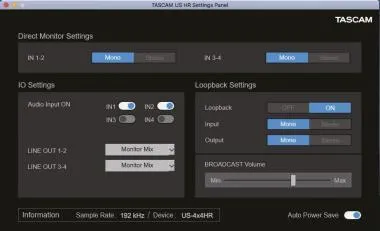 Tascam TM-US2x2HR Ultra-HDDA mikrofon előfokok, ultra alacsony zajszinttel, 2 be- és 2 kimenet, 192kHz/24-bit, IOS kom