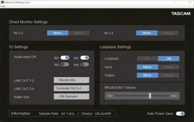 Tascam TM-US4x4HR Ultra-HDDA mikrofon előfokok, ultra alacsony zajszinttel, 4 be- és 4 kimenet, 192kHz/24-bit, IOS kom