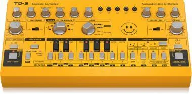 Behringer TD-3-AM szintetizátor, analóg, Bass Line, szekvencerrel, sárga