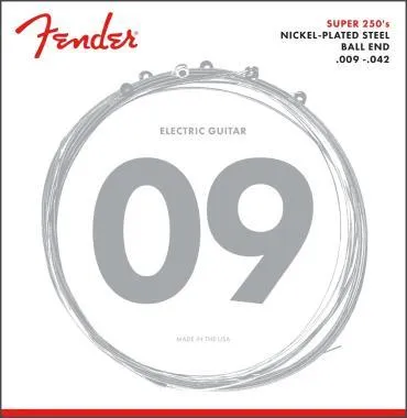 Fender Super 250, nikkellel bevont acél, golyós vég, 9-42, elektromos gitár húrkészlet