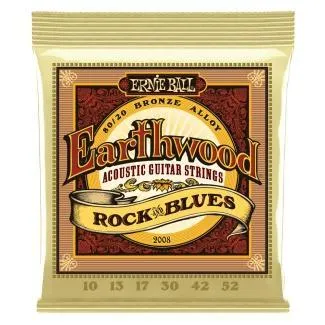 Ernie Ball 2008 Akusztikus gitár húrkészlet, Earthwood Rock&Blues W/Plain G, Bronz, 10-52