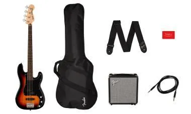 Squier Affinity Series Precision Bass PJ Pack, babér fogólap, 3 színű sunburst, basszusgitár szett