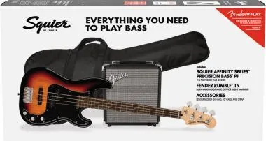 Squier Affinity Series Precision Bass PJ Pack, babér fogólap, 3 színű sunburst, basszusgitár szett