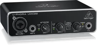 Behringer UMC22 interfész/hangkártya, 2-be/2-ki, Midas mikrofon-előerősítővel, USB