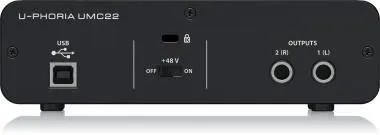 Behringer UMC22 interfész/hangkártya, 2-be/2-ki, Midas mikrofon-előerősítővel, USB