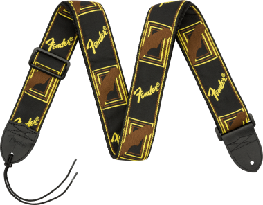 Fender 2 Monogramovaný popruh, černý/žlutý/hnědý