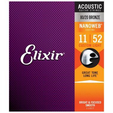 Elixir 80/20 Bronze NanoWeb 11-52 Custom Light akustické struny