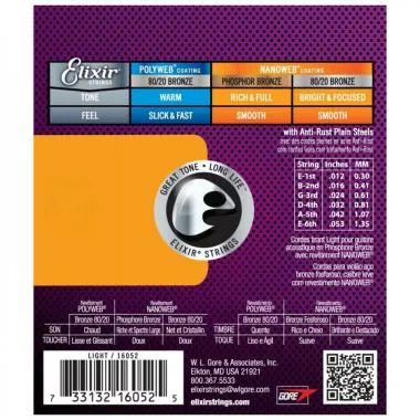 Elixir E16052 Phosphor Bronze NanoWeb (16052) 12-53 Light akusztikus húrkészlet