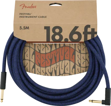 Fender Festival Hemp, 5,5 m, egyenes-pipa gitárkábel, kék