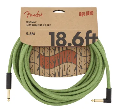 Fender Festival Hemp egyenes-pipa gitárkábel, 5,5 m, zöld