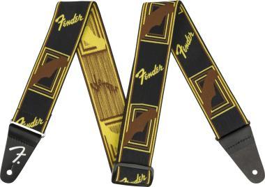 Fender kytarový popruh Weighless Monogram, černý/žlutý/hnědý