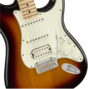 Fender Player Stratocaster, HSS hangszedő kiosztás, juhar fogólap, 3 színű Sunburst elektromos gitár
