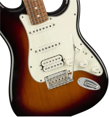 Fender Player Stratocaster, HSS hangszedő kiosztás, Pao Ferro fogólap, Sunburst elektromos gitár