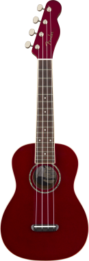 Fender Koncert ukulele dřevěná hmatník, červená barva Candy Apple
