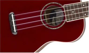 Fender Zuma Classic, dió fogólap, Candy Apple Red színű koncert ukulele