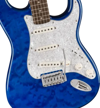 Squier FSR Affinity Series Stratocaster QMT, Laurel Fingerboard, White Pearloid Pickguard, SapphireB