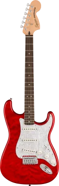 Squier FSR Affinity Series Stratocaster QMT, Laurel Fingerboard, White Pearloid Pickguard, Crimson R
