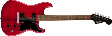 Squier Paranormal Strat-O-Sonic, Crimson Red Transparent elektromos gitár
