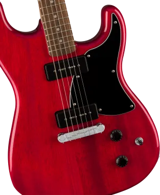 Squier Paranormal Strat-O-Sonic, Crimson Red Transparent elektromos gitár