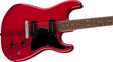 Squier Paranormal Strat-O-Sonic, Crimson Red Transparent elektromos gitár