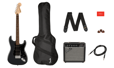 Squier Affinity Stratocaster HSS Pack, laurová hmatník, Charcoal Frost Metallic, gig bag