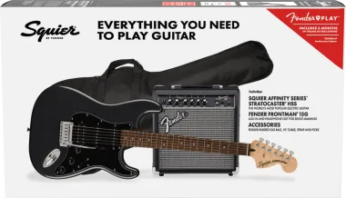 Squier Affinity Series Stratocaster HSS Pack, Laurel Fingerboard, Charcoal Frost Metallic, Gig Bag,