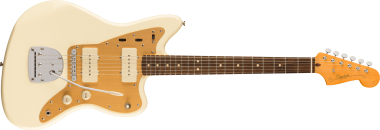 Squier J Mascis Jazzmaster, zlatý anodizovaný pickguard, vintage bílá
