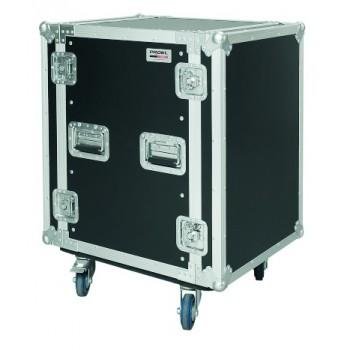 PROEL 19 rack 16U, 450 mm hloubka, černý, 9 mm dřevěný, hliníkový profil, kolečka 100 mm