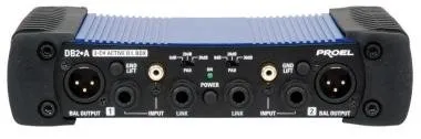 PROEL DB2A DI-Box aktív dual, kék-fekete, fém, rackesíthető, sztereó üzemmód, fantom/adapter