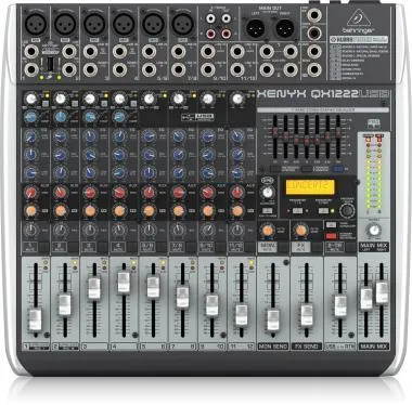 Behringer QX1222USB keverő, analóg, 16 bemenet, 2/2-bus, mikrofon-előerősítő, kompresszor, EQ, USB