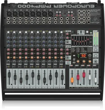 Behringer PMP4000 keverő, 1600W-os, 16 csatorna, Multi-FX processzor, FBQ visszacsatolás-érzékelő rendszer