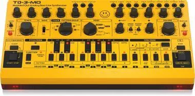 Behringer TD-3-MO-AM szintetizátor, analóg, Bass Line, VCO, MIDI, VCF, Sub-Harmonics oszcillátor, sárga