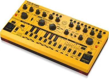 Behringer TD-3-MO-AM szintetizátor, analóg, Bass Line, VCO, MIDI, VCF, Sub-Harmonics oszcillátor, sárga
