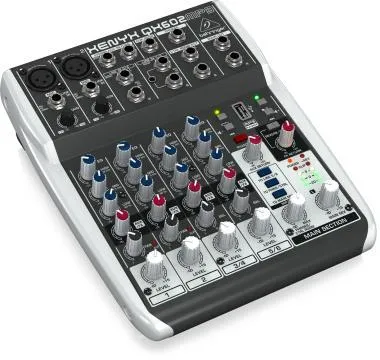 Behringer QX602MP3 keverő, analóg, 12 bemenet, 2-bus, mikrofon-előerősítő, kompresszor, MP3, FX