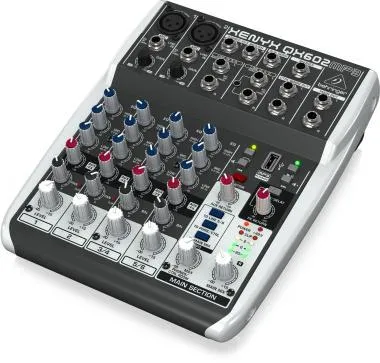 Behringer QX602MP3 keverő, analóg, 12 bemenet, 2-bus, mikrofon-előerősítő, kompresszor, MP3, FX