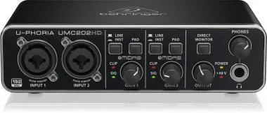 Behringer UMC202HD interfész/hangkártya, 2-be/2-ki, 24-Bit/192 kHz, Midas mikrofon-előerősítők, USB