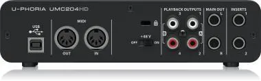 Behringer UMC204HD interfész/hangkártya, 2-be/4-ki, 24-Bit/192 kHz, Midas mikrofon-előerősítők, USB