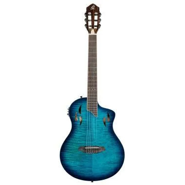 Ortega RTPDLX-FMA elektro-klasszikus gitár Flamed Maple Blue szín + tok
