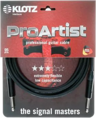 Klotz PRO ARTIST pro gitárkábel vékony fekete krómozott csatlakozókkal - 9m