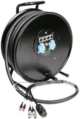 Klotz CAT5e és audió és táp 3G2.5 hibrid kábeldob 2 x RJ45 => etherCON + 2 x XLR 3p + Schuko - 2,4m