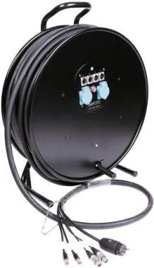 Klotz CAT5e és audió és táp 3G2.5 hibrid kábeldob 2 x RJ45 => etherCON + 2 x XLR 3p + Schuko - 2,5m