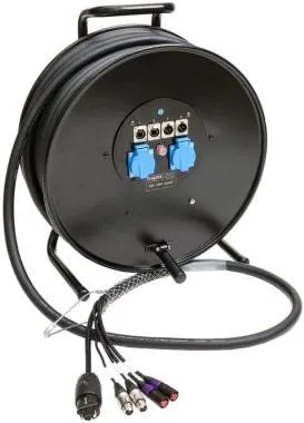 Klotz CAT5e és audió és táp 3G2.5 hibrid kábeldob 2 x etherCON + 2 x XLR 3p + Schuko - 2,4m