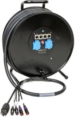 Klotz CAT5e és DMX és táp 3G2.5 hibrid kábeldob 2 x etherCON + 2 x XLR 5p + Schuko - 2,4m