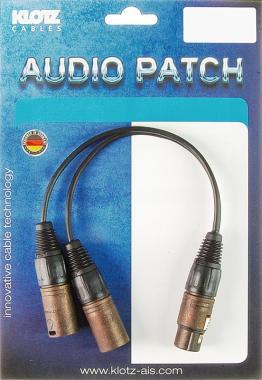 Klotz XLR adaptér - 2x XLR 3p, mono, 0,2m