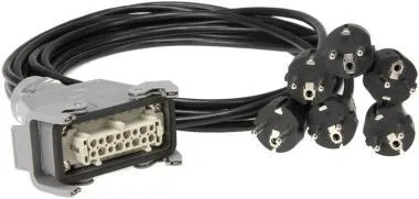 Klotz 6-cs. teljesítményű multicore fanout, Harting HAN 16E mama/csatlakozó - 6 x Schuko papa - 1m