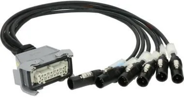 Klotz 6-cs., multicore, ventilátoros táp INPUT, Harting HAN 16E mama - 6 x powerCON TRUE1 papa - 1m