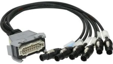 Klotz 6-cs., multicore, ventilátoros táp INPUT, Harting HAN 16E papa- 6 x powerCON TRUE1 mama - 1m