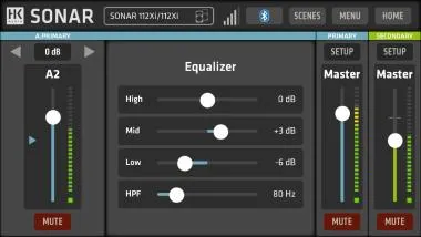 HK Audio SONAR 112 Xi aktív hangfal, 1200W, 12″ + 1″, Class AB+D, 3 preset, DSP, Bluetooth 5.0, TWS, Remote App