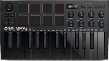 Akai Pro MPK mini mk3 Black USB/MIDI vezérlő, 25 billentyű, 8 RGB pad, OLED kijelző, joystick, susta